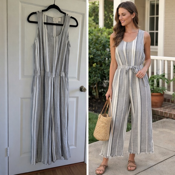cloth & stone Pants - Cloth & Stone striped linen blend jumpsuit Sz Small coastal chic boho